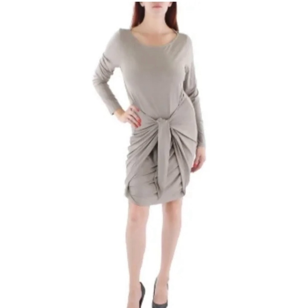 Ralph Lauren front tie long sleeve taupe dress size 14 nwt